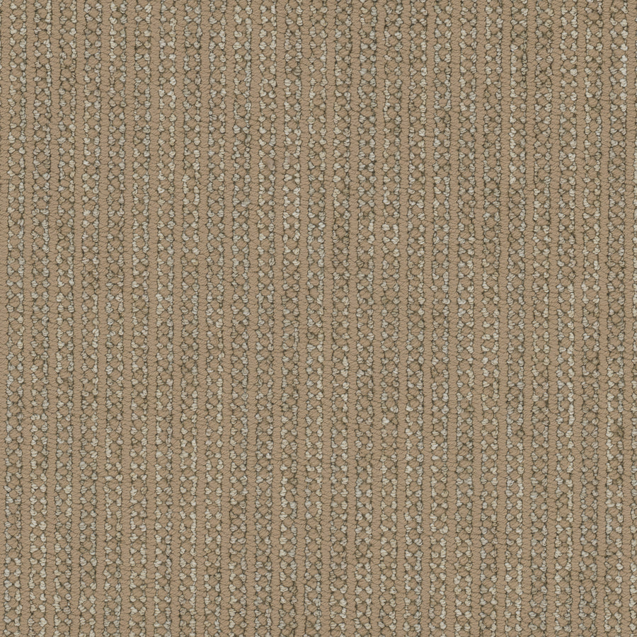 The Appealing Berber Carpet features a tightly woven, textured design in beige and light brown with small, repeating diamond patterns in vertical lines for an elegant touch.