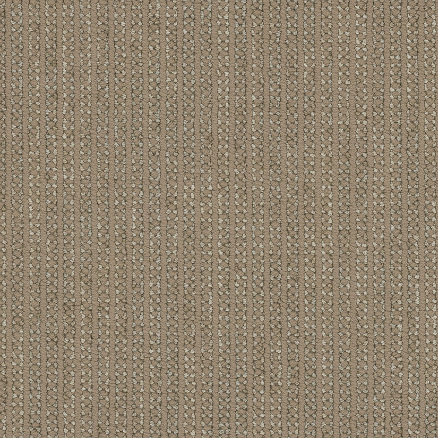 Close-up of the Appealing Berber Carpet featuring a textured, woven surface with a repeating striped pattern in beige, brown, and tan for a natural, earthy look.