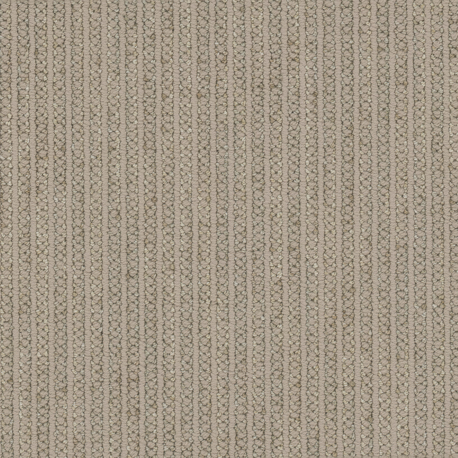 Close-up of the Appealing Berber Carpet in beige, featuring a vertical striped pattern with tightly looped threads for a textured, sturdy, and elegant surface.