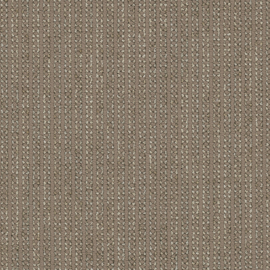 A close-up of Appealing Berber Carpet shows a woven pattern of small, alternating brown and beige threads forming vertical stripes, creating a uniform, textured surface that's visually and tactilely appealing.