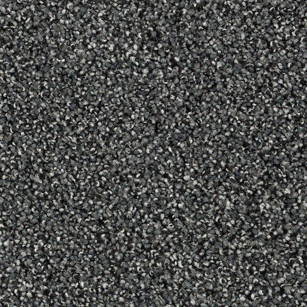 Close-up of Shaded Escape Family Friendly Carpet in Armanda, featuring tightly looped, durable fibers with a textured mix of medium and light gray tones.