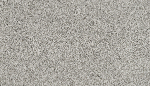 Close-up of Artisan Elements Family Friendly Carpet in Raven shows a textured, stain-resistant surface with evenly spread grains and a uniform speckled pattern in light gray and white—perfect for high-traffic areas.