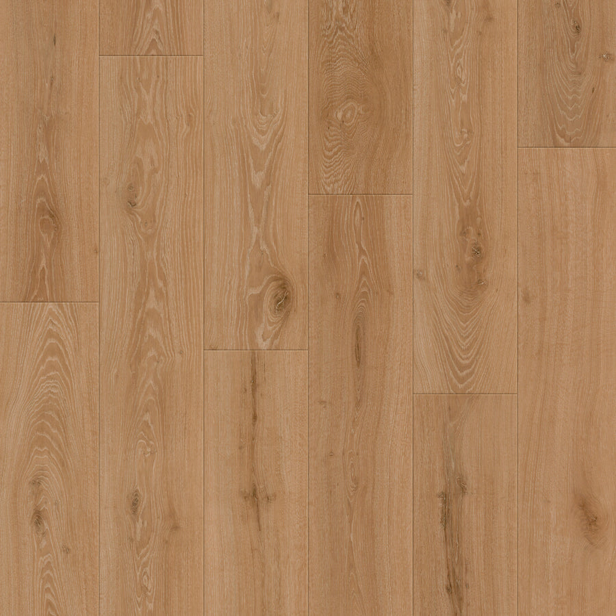 Coretec Retro Revival 9" Vinyl Plank in Autumn Oak features light brown tones with natural grain patterns and knots, a smooth polished surface, and durable vinyl construction for a charming vintage look.