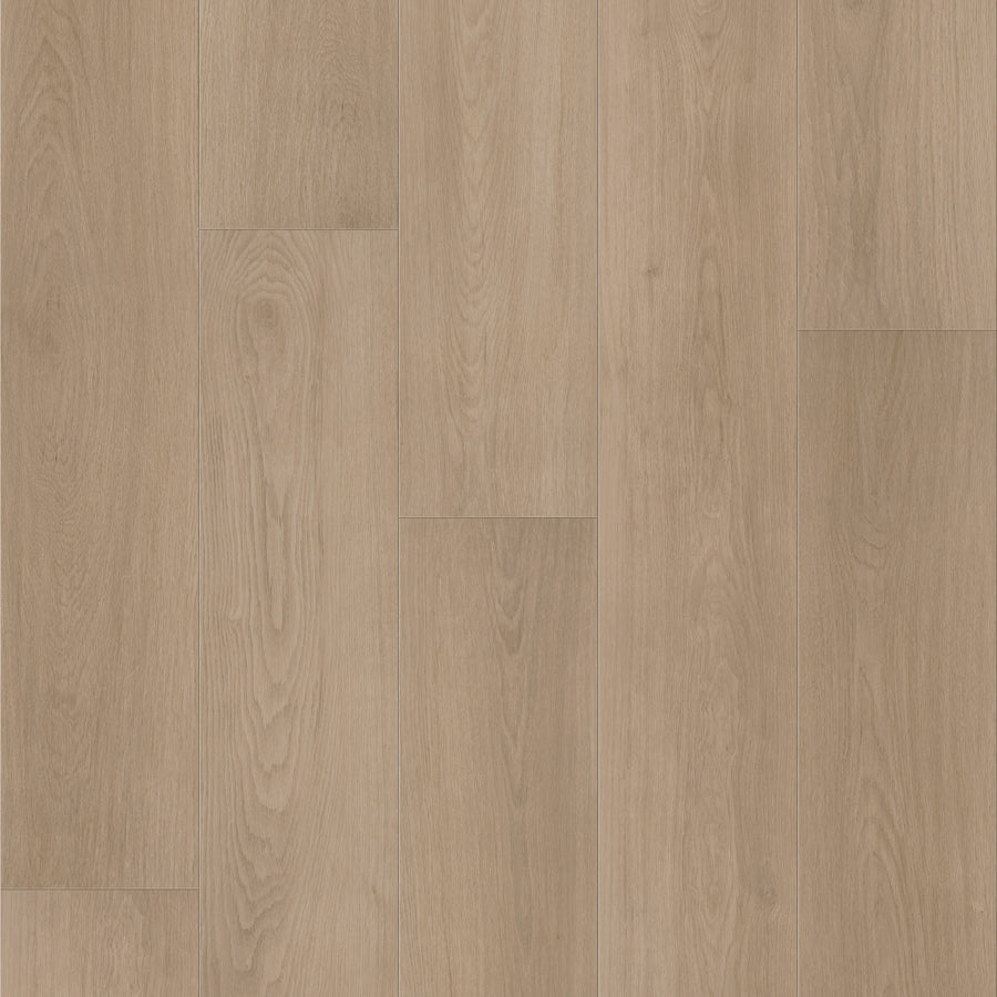 Fresh Take 9" Vinyl features a light brown wood-look with a smooth finish and visible grain patterns. Its planks are arranged in a staggered pattern, offering a natural, warm appearance.