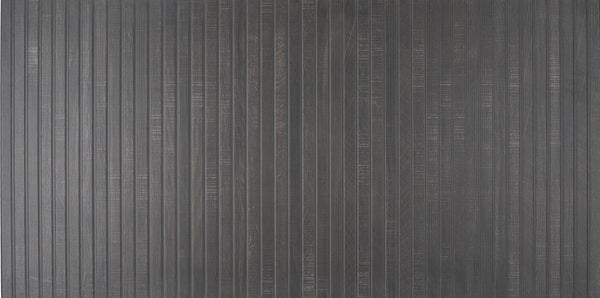 Deja View 24x48 Matte Rectified Porcelain Tile features a dark wood panel look with vertical grooves and subtle grain. Its linear design creates evenly spaced lines for a modern, sleek effect.