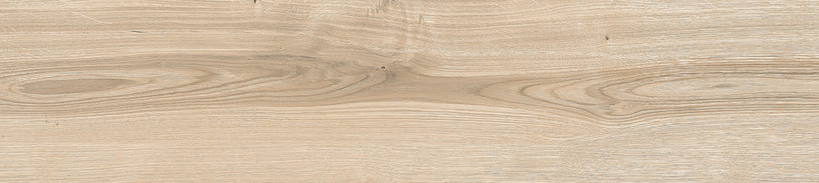 The Sequoia 8x35 Wood Plank Tile in Canyon features a light brown hue with visible wood grain and natural knots, offering a smooth yet slightly weathered surface reminiscent of authentic wooden flooring.