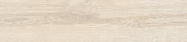 The Sequoia 8x35 Wood Plank Tile in Glacier features light tones, visible wood grain, natural swirls, and a smooth texture with subtle shade variations, expertly mimicking glazed porcelain.