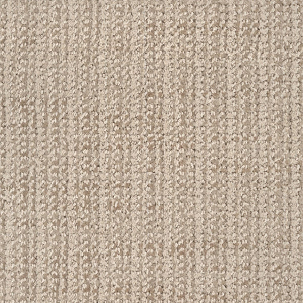 Close-up view of Beguiling Berber Carpet in Baja color, featuring a subtle linear pattern and soft, looped pile for luxurious flooring.