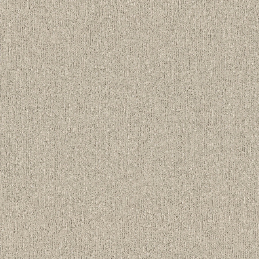 A close-up of Curated Tone Pet Friendly Carpet in Baja shows a soft, beige textured surface with a subtle, raised pattern—durable and neutral, ideal for high-traffic or family spaces.