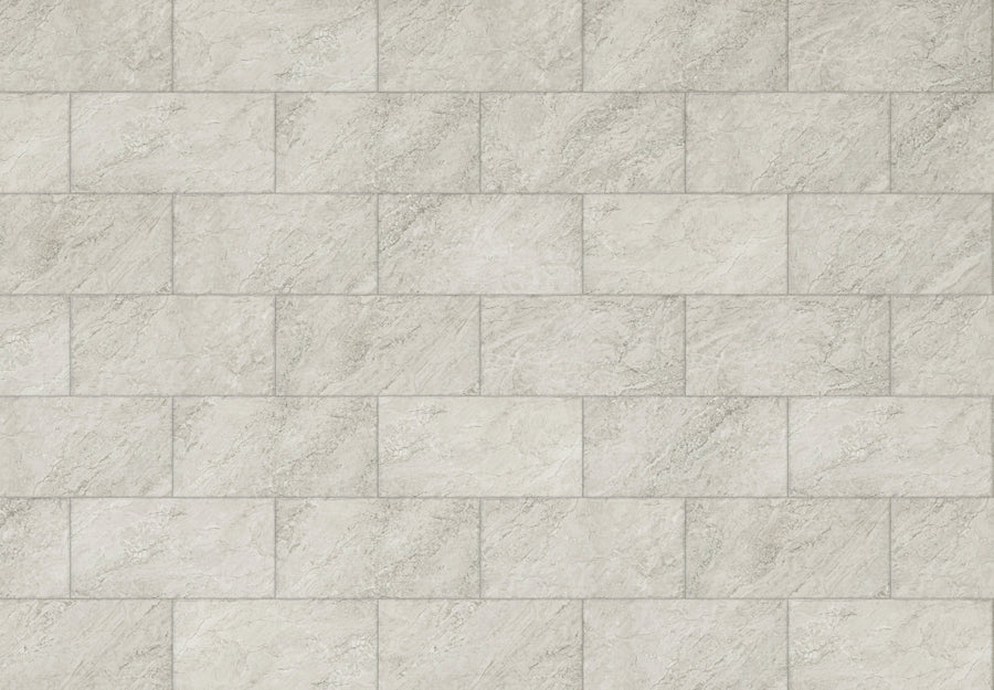 Adura Flex 12" Vinyl Plank in Rectangles Basilica Granite features light gray rectangular tiles with subtle marble-like texture and shading, arranged in a staggered pattern with rigid core construction for durable luxury vinyl flooring.
