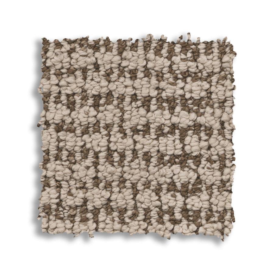 A premium square sample from the Laine On Trend Carpet collection, featuring a looped pile in beige and brown with a checkered pattern on white—ideal for showcasing this luxury carpet.
