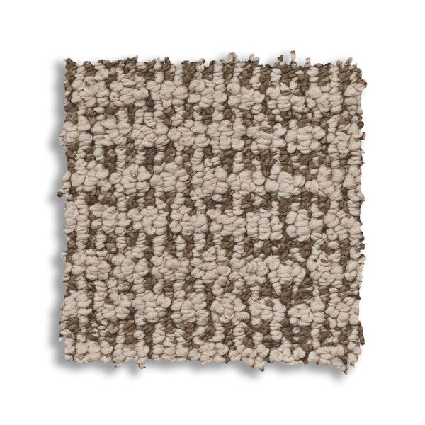 A premium square sample from the Laine On Trend Carpet collection, featuring a looped pile in beige and brown with a checkered pattern on white—ideal for showcasing this luxury carpet.