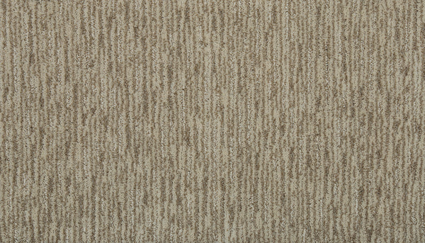 Close-up of Beautiful Elements Pet Friendly Carpet in Canvas, featuring a textured beige and brown surface with a vertical linear pattern—ideal for those seeking stylish, durable flooring.