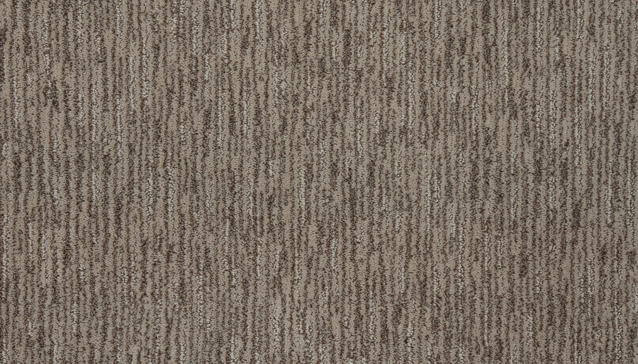 Close-up of Beautiful Elements Pet Friendly Carpet in Hickory, featuring a soft, looped surface with a subtle striped pattern in beige and brown—luxurious, stylish, and durable flooring ideal for modern homes.