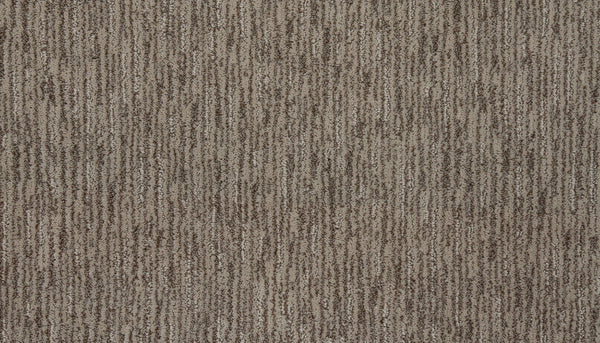 Close-up of Beautiful Elements Pet Friendly Carpet in Hickory, featuring a soft, looped surface with a subtle striped pattern in beige and brown—luxurious, stylish, and durable flooring ideal for modern homes.