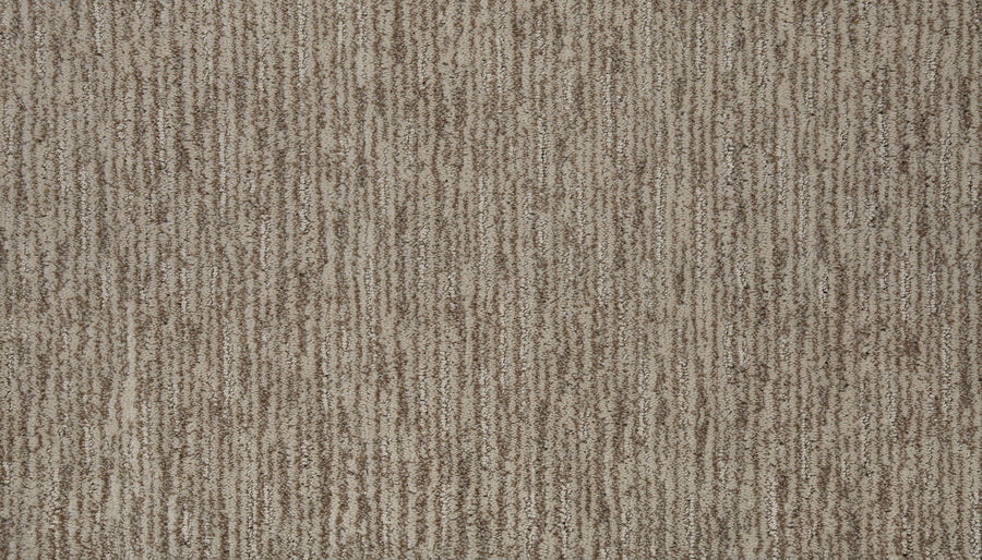 Close-up of Beautiful Elements Pet Friendly Carpet in Sahara, featuring a brown textured surface with subtle stripes in beige and tan for a soft, neutral look—combining style with durability.