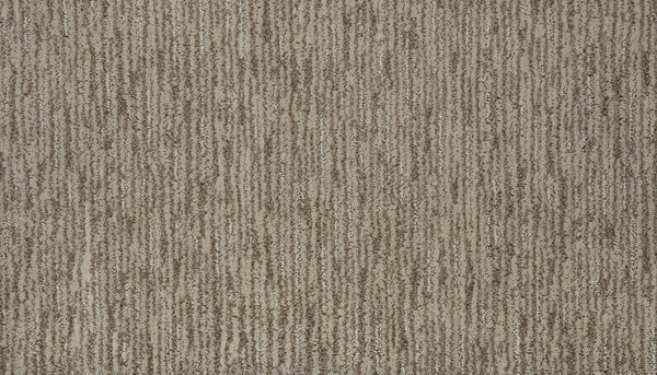 Close-up of Beautiful Elements Pet Friendly Carpet in Sahara, featuring a brown textured surface with subtle stripes in beige and tan for a soft, neutral look—combining style with durability.