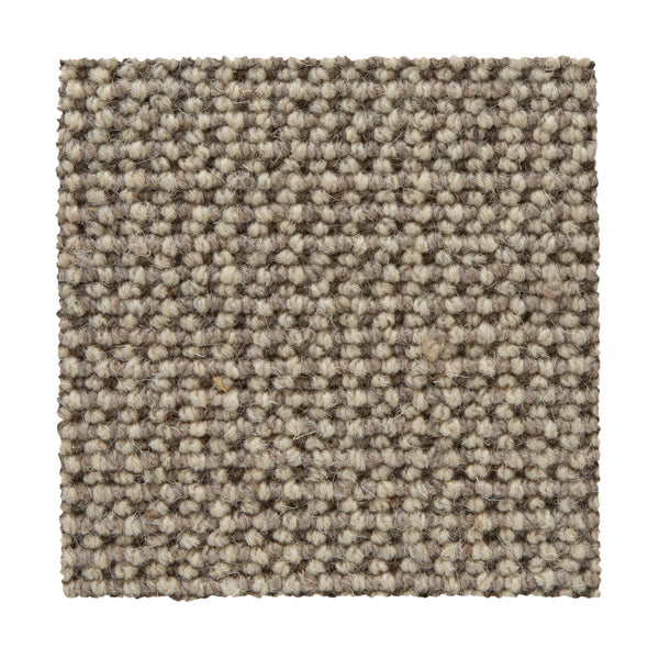 A square swatch of Bellarine Berber Carpet in Khaki features a textured loop-pile style with tightly woven, durable construction displayed on a white background.