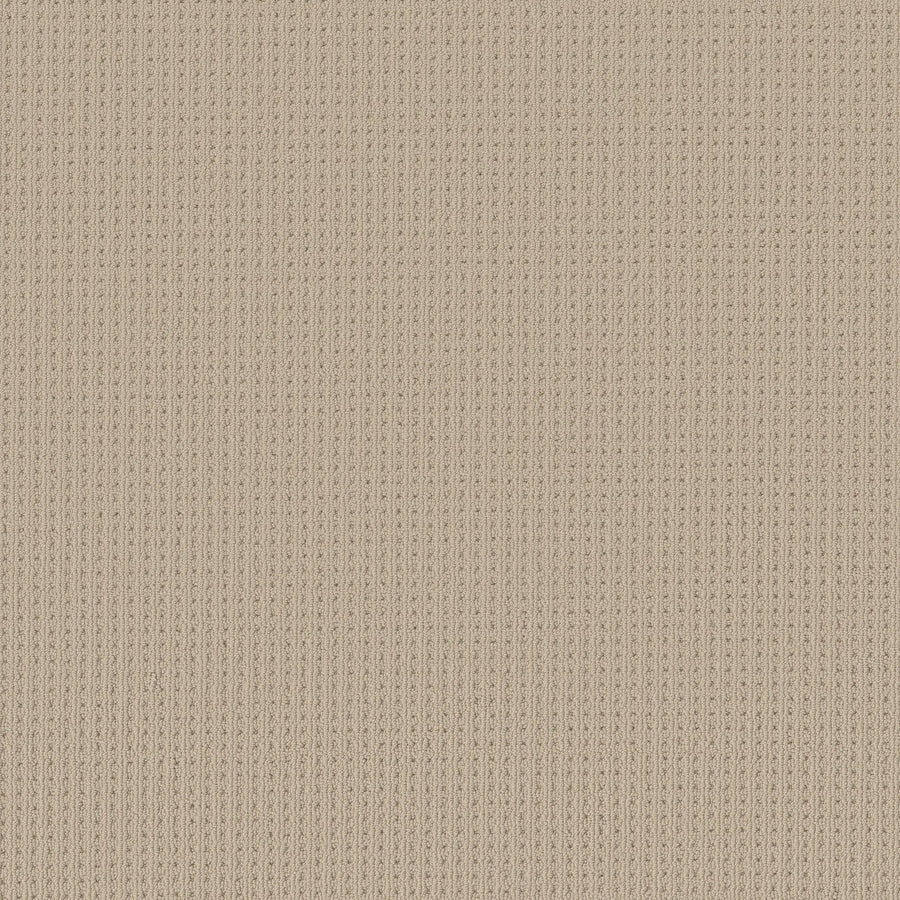 Close-up of San Lucas Family Friendly Carpet in Biscuit, highlighting its beige, vertical ribbed knit texture and uniform stitching—perfect for high-traffic homes seeking a durable, stylish flooring solution.