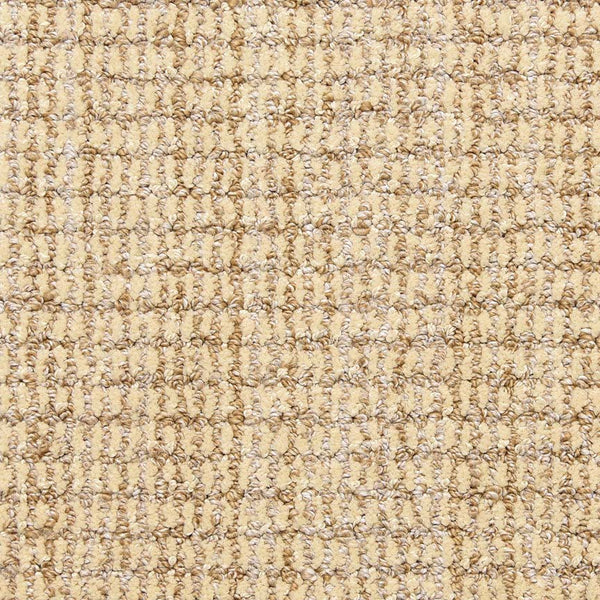Close-up of Aspen Berber Carpet in Bisque, featuring a grid-like woven pattern and visible loops and fibers for a durable textured finish.