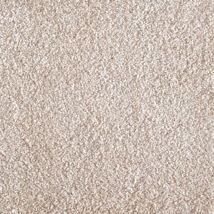 Close-up of Jazzy Family Friendly Carpet in Bisque, featuring a soft, textured surface with tightly packed fibers—ideal for high-traffic areas and providing an elegant, plush look throughout your space.