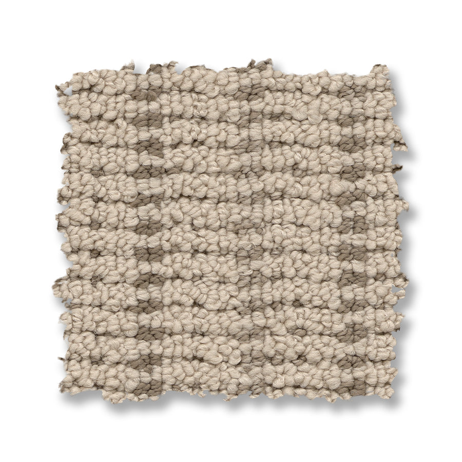 The Laken On Trend Carpet is a square swatch of looped beige and taupe woven carpet that offers a chunky, natural fiber look—ideal for adding luxury style to any room.