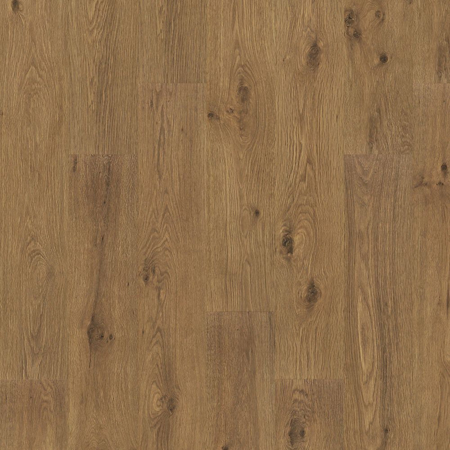 Close-up of Woodland Resort 8 11/32" Vinyl Plank flooring with a natural brown finish, highlighting wood grain, knots, and a matte texture. Planks are side by side for a warm, rustic wood-look vinyl appearance.