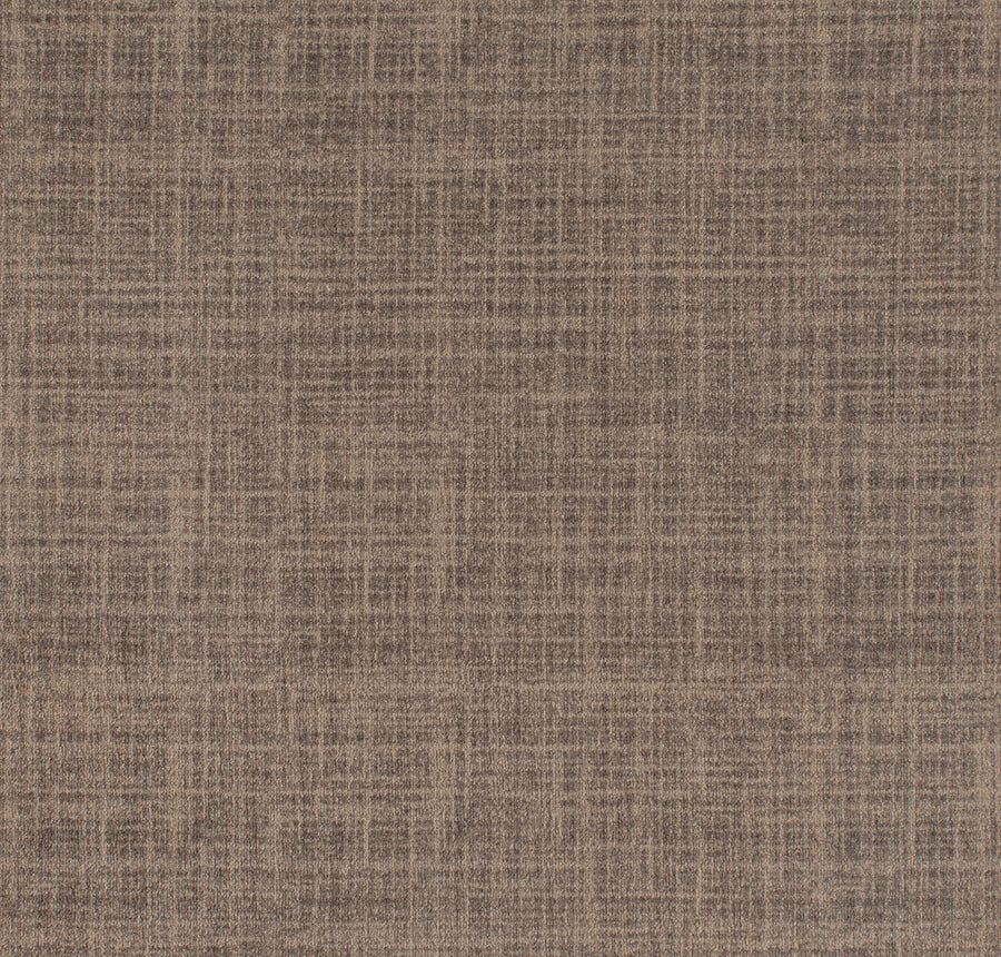 Close-up of Brushed Linen On Trend Carpet in Rookwood, showcasing its textured brown fabric with a subtle crisscross pattern. The mix of brown and tan shades offers a contemporary grid-like design for any modern space.