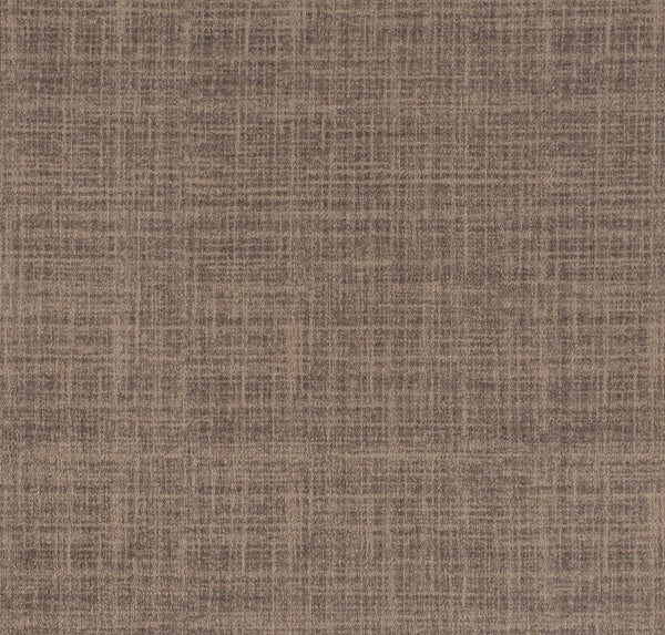 Close-up of Brushed Linen On Trend Carpet in Rookwood, showcasing its textured brown fabric with a subtle crisscross pattern. The mix of brown and tan shades offers a contemporary grid-like design for any modern space.