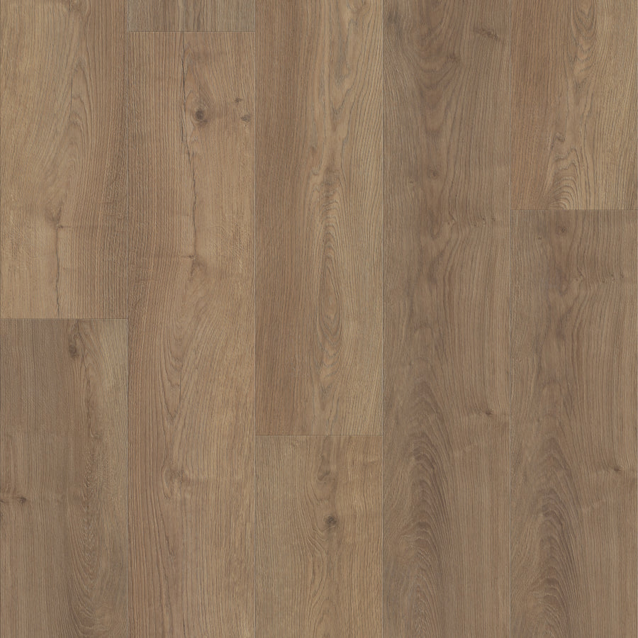 Close-up view of Fresh Take 9" Vinyl flooring featuring natural brown tones, realistic wood grain patterns, and detailed knots. The planks are arranged side by side, highlighting textured wood effects.