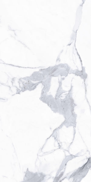 White marble surface with subtle gray veining patterns running diagonally across the image, creating an elegant and natural stone texture.