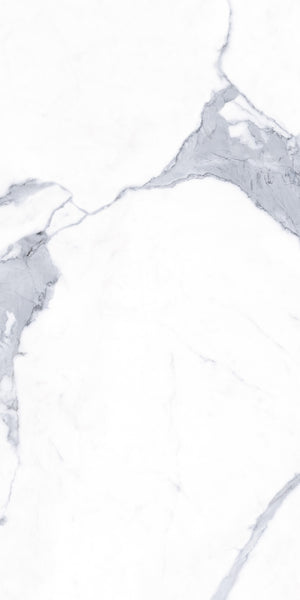 White marble surface with light gray and dark gray veining patterns running diagonally across the stone, creating a natural, elegant texture.