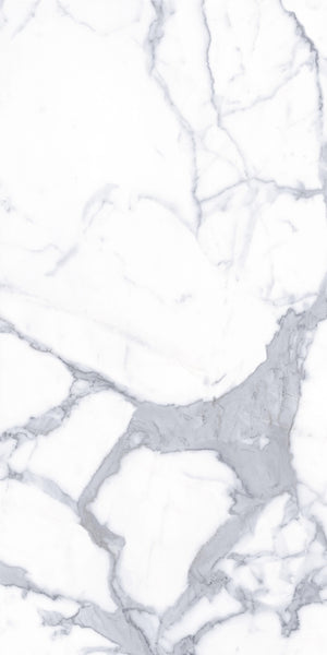 White marble surface with subtle light gray veins forming irregular, natural patterns throughout. The texture appears smooth and elegant, commonly used for countertops or flooring.