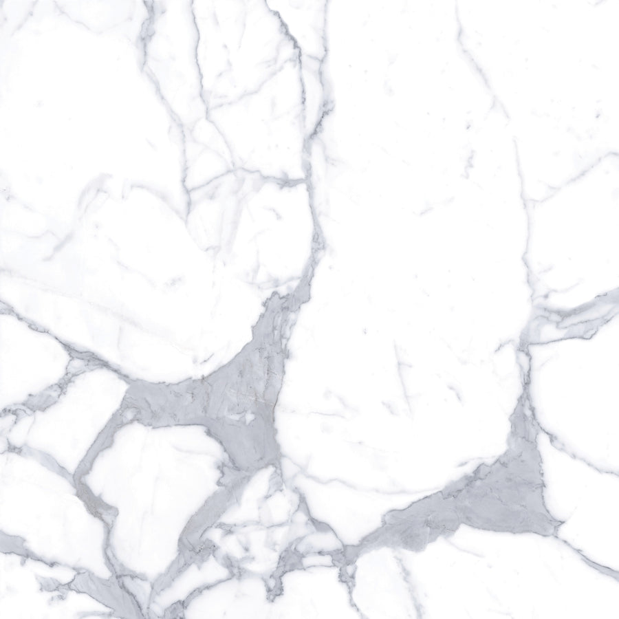 White marble surface with light grey veining patterns running across it, creating an elegant and natural stone texture. The overall appearance is smooth, polished, and sophisticated.