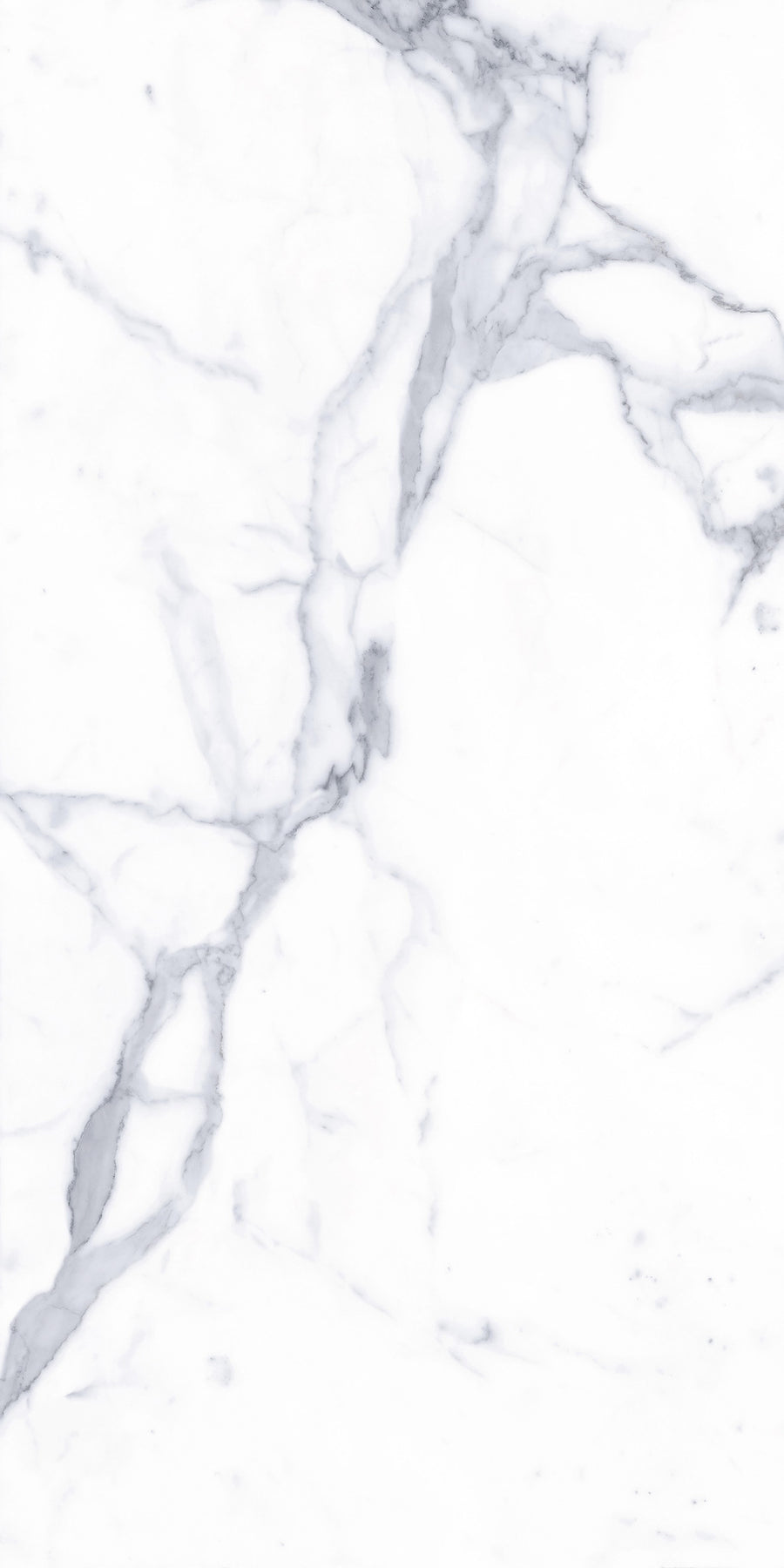 White marble surface with subtle gray veins running across it in various directions, creating an elegant and natural pattern typical of polished marble stone.