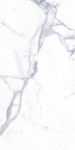White marble surface with subtle gray veining patterns running diagonally and across, creating a smooth and elegant natural stone texture.