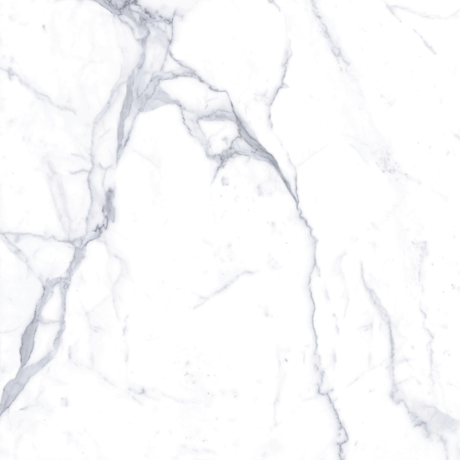 White marble surface with light and dark gray veining in a natural, irregular pattern. The texture is smooth and polished, creating a clean and elegant appearance often used in interior design and architecture.