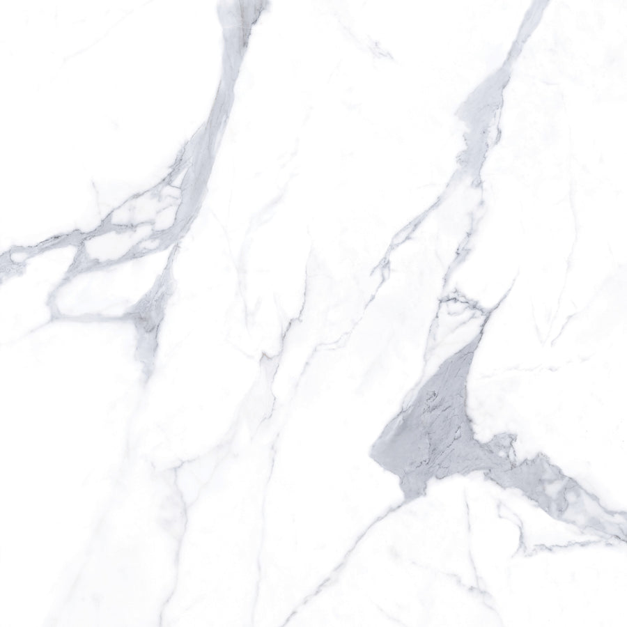 White marble surface with light gray veining patterns running throughout, creating an elegant and natural stone texture.