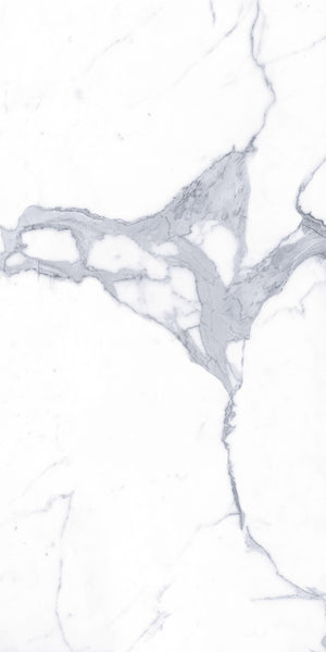 White marble surface with light gray and dark gray veins running through it, creating a natural, abstract pattern across the smooth stone background.