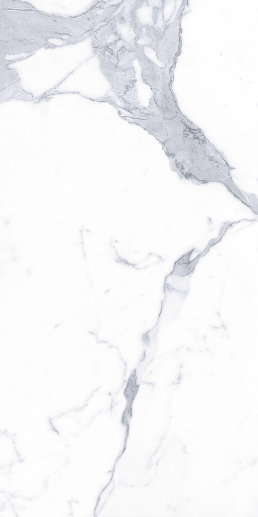 White marble surface with light and dark gray veining patterns running diagonally across the image, creating an elegant and natural stone texture.
