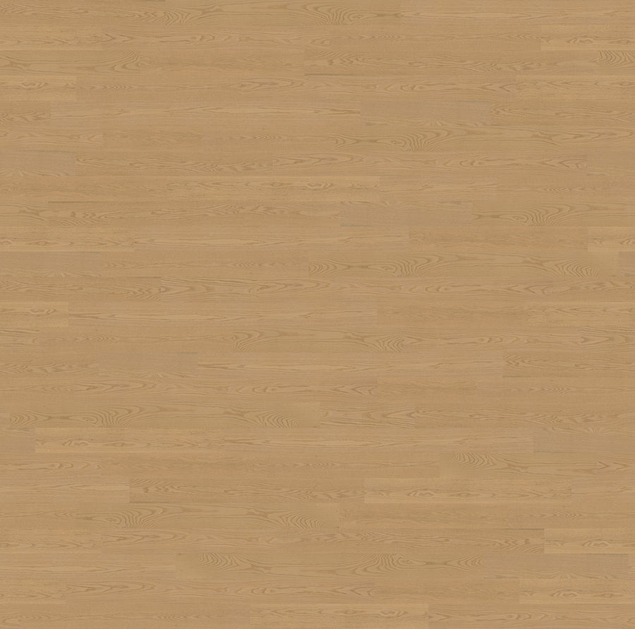 Carnaval 5 1/8" Red Oak Hardwood features a light brown, smooth finish with natural horizontal grain patterns. The image displays a seamless, elegant expanse—ideal for those seeking timeless hardwood flooring style.