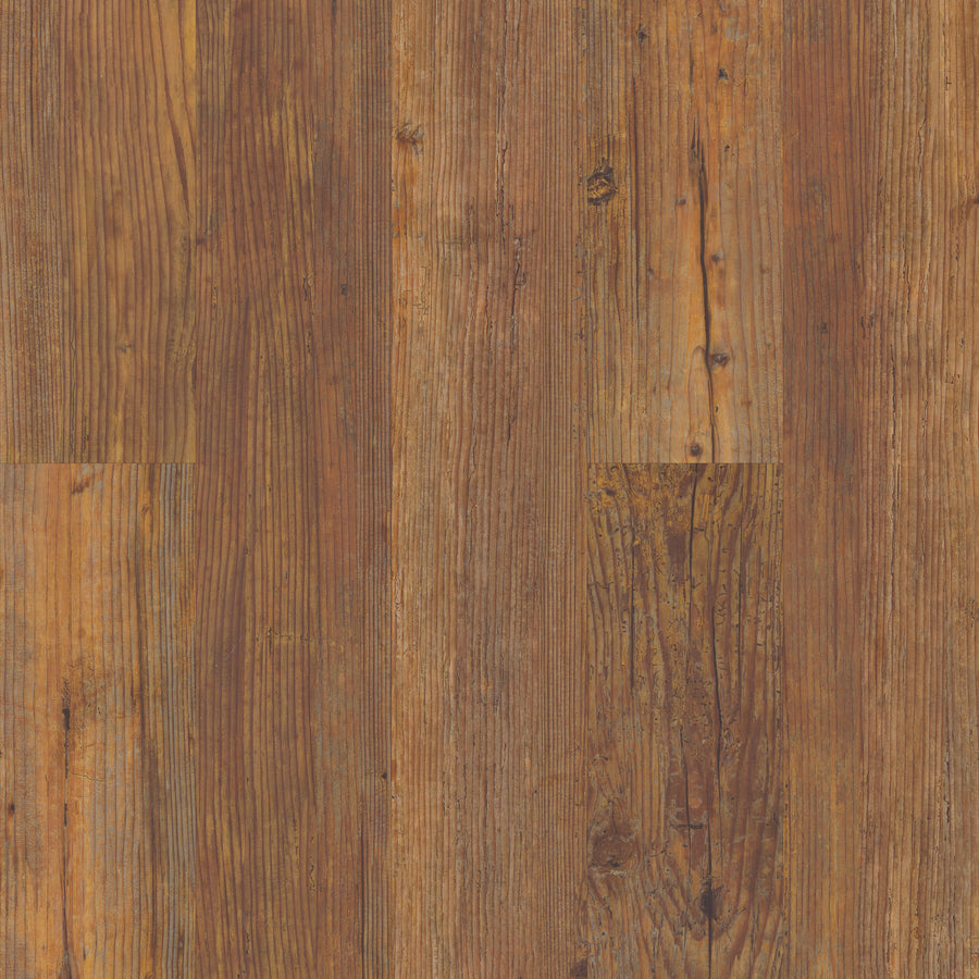 Close-up of rustic, weathered wooden floorboards with visible grain—mimicking the natural texture and realistic wood visuals found in Coretec Originals Classics Vinyl flooring.