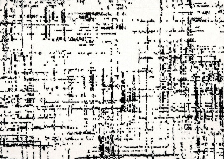 Abstract black lines and shapes on a cloud-colored background form a modern, grid-like pattern—a perfect inspiration for the Black & White On Trend Carpet, bringing bold style and luxury to any space.
