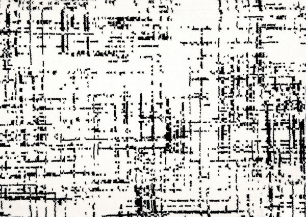 Abstract black lines and shapes on a cloud-colored background form a modern, grid-like pattern—a perfect inspiration for the Black & White On Trend Carpet, bringing bold style and luxury to any space.