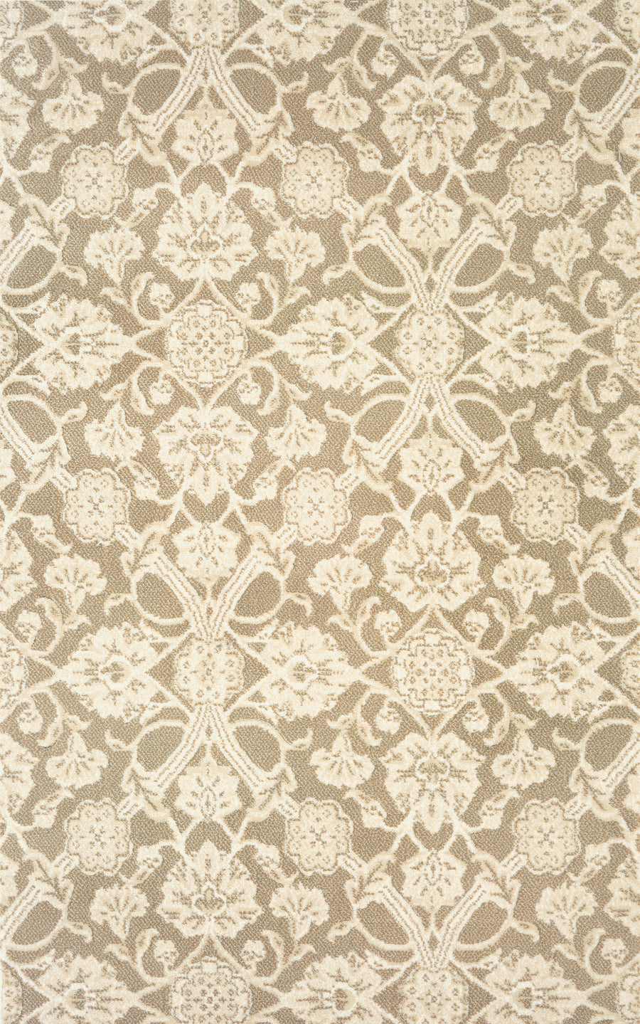 The Vivar On Trend Carpet in Champagne showcases an intricate, symmetrical floral and leaf pattern with vintage-inspired detailing—perfect as a luxury, durable rug for high-traffic areas.