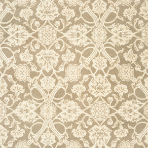 The Vivar On Trend Carpet in Champagne showcases an intricate, symmetrical floral and leaf pattern with vintage-inspired detailing—perfect as a luxury, durable rug for high-traffic areas.