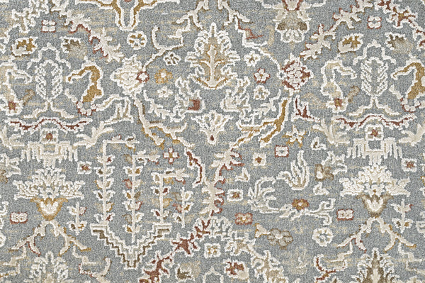 The Persian Damask On Trend Carpet features intricate floral and geometric motifs in shades of blue on a light background, offering a symmetrical, elegant look inspired by traditional Persian designs.