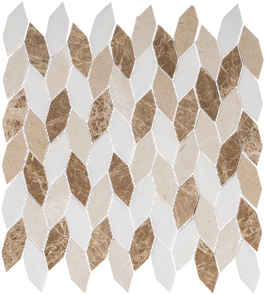 A mosaic tile pattern featuring the Colonial Long Hexagon Stone Mosaic Tile in Providence Pier, showcasing elongated hexagons in an alternating, interlocking colonial style.