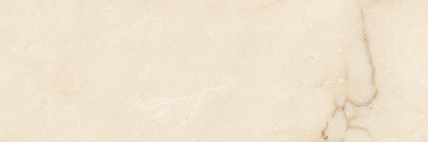 The Renaissance 4x12 Polished Porcelain Tile showcases a light beige marble look with subtle veins and a striking dark vertical vein on the right. Its smooth, polished finish highlights the refined elegance of luxury tile.