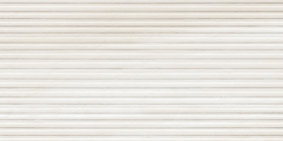 The Renaissance 12x24 Matte 3D Porcelain Tile features light beige horizontal stripes and a textured, wallpaper-like pattern for a subtle decorative look.